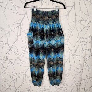 Artsy Paisley Printed Pull On High Waist Smocked Harem Pants